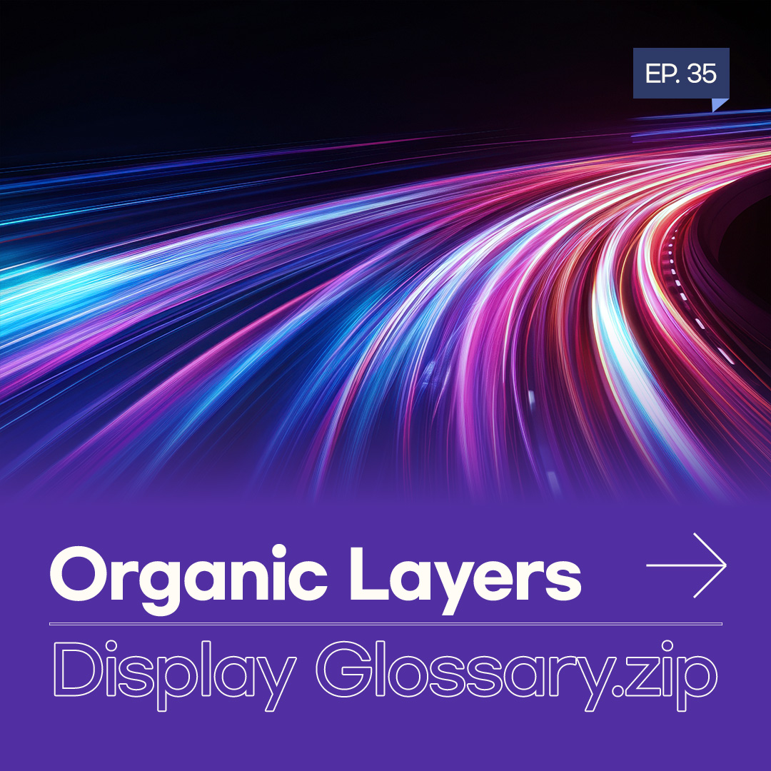 OLED is a self-emissive display that generates its own light. It is composed of a substrate, TFTs, organic layers, and a window.  Among these, the organic layers consist of thin films of organic compounds deposited onto the LTPS substrate through a deposition process. They play a key role in emitting light and color on the display screen. The layers are generally divided into the emitting layer, which generates light, and the supporting layers, which support the emission.  When an electric current flows through the OLED, electrons and holes move through the organic layers via the cathode and the anode, respectively. They meet and recombine in the emitting layer, and the energy released during this process appears in the form of light.  In this process, the supporting layers help electrons and holes move more efficiently into the emitting layer, thereby increasing the overall luminous efficiency. Through this mechanism, light and color are expressed  in the display pixels.