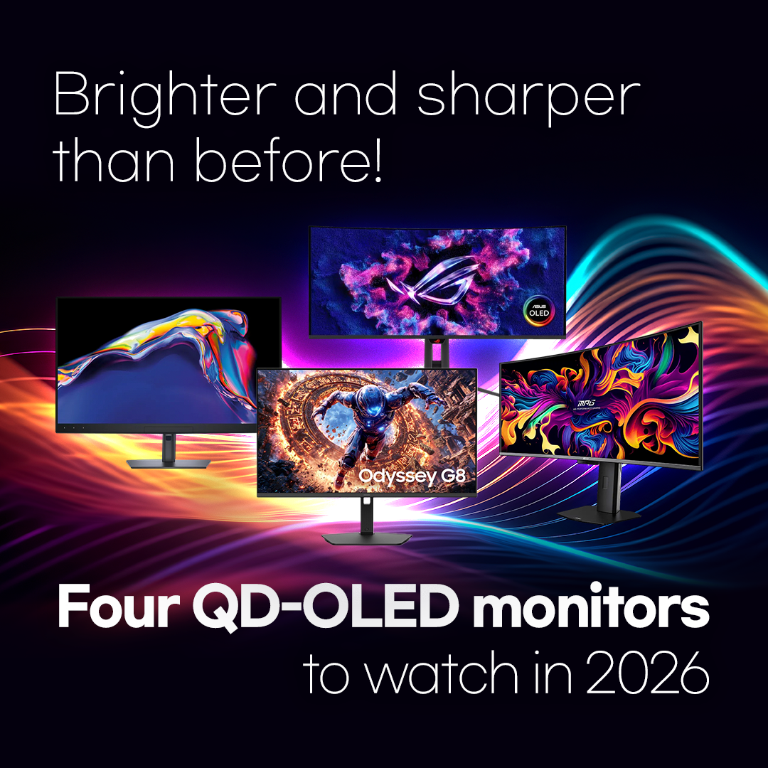 1p. Brighter and sharper than before! Four QD-OLED monitors to watch in 2026  2p. <Rising share of self-emissive panels in the premium monitor market> Source: Omdia  OLED is rapidly gaining share in the premium monitor segment as demand rises for high-performance gaming and creator displays. According to Omdiam, self-emissive panels in monitors priced above $500 are projected to grow from 14% in 2024 to 23% in 2025 and 27% in 2026. Samsung Display led the market last year with a 75% share of OLED panel shipments. The company is driving innovation with technologies such as 360Hz QD-OLED with V-stripe, Penta Tandem, and Quantum Black. Let’s take a look at four new 2026 QD-OLED built with Samsung Display’s latest innovations.  3p.  ASUS ROG Swift PG34WCDN A high-performance QD-OLED monitor featuring a V-Stripe pixel structure optimized for quantum dot devices and a 360Hz refresh rate.  1) V-Stripe arranges RGB subpixels in vertical lines, improving text clarity and delivering sharper image quality.  2) A 360Hz refresh rate and DisplayHDR True Black 500 delivers fast response, strong contrast, and vivid color.   3) Blackshield Film with Quantum Black technology reduces reflections, preserves deep blacks in bright environments, and improves panel durability.   4p. DELL UltraSharp U3226Q A QD-OLED monitor awarded at CES 2026 Innovation Awards for its outstanding color performance and sharp image quality.  1) The 4K QD-OLED display offers a 1.5M:1 contrast ratio and Display HDR True Black 500 delivering deep, lifelike colors.  2) It covers 99% of the DCI-P3 color gamut, ideal for video editing, color grading, and design work.  3) A built-in colorimeter allows calibration without external tools, helping maintain consistent color accuracy.   5p. MSI MPG 342CQR X36 A 34-inch gaming monitor featuring Samsung Display QD-OLED technologies, including the Penta Tandem structure and Quantum Black anti-reflection film.  1) The Penta Tandem structure stacks five blue OLED layers, boosting light efficiency by about 30%, reducing power consumption, and reaching up to 1300 nits of HDR brightness.  2) The V-Stripe RGB pixel layout improves text clarity and minimizes color fringing.  3) Dark Armor film with Quantum Black technology strengthens surface hardness from 2H to 3H, enhances light absorption, and delivers up to 40% deeper true blacks.  4) A 360Hz refresh rate, 0.03ms response time, and VESA CleanMR 18000 certification ensure smooth, blur-free motion.   6p. Samsung G80SH A 32-inch gaming monitor designed for immersive play, combining QD-OLED color, high contrast, and 4K resolution.  1) It supports 4K (3,840×2,160) resolution and up to 240Hz refresh rate for detailed and smooth visuals.   2) With peak brightness of 300 nits and DisplayHDR True Black 500, it delivers deep blacks, strong contrast, and clear detail in dark scenes.   3) Equipped with Display Port 2.1 (UHBR 20) supporting up to 80Gbps, it handles advanced features like HDR and VRR without data loss.  *HDR: High Dynamic Range, *VRR: Variable Refresh Rate  7p.  Samsung Display QD-OLED continues to push boundaries in image quality, speed, and energy efficiency, setting a new benchmark in the premium monitor market.  As the next generation of displays takes shape, QD-OLED is defining what comes next. 