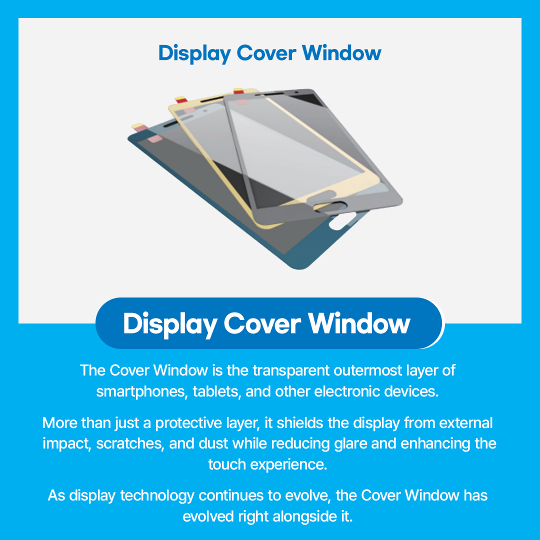 Display Cover Window  Display Cover Window  The Cover Window is the transparent outermost layer of smartphones, tablets, and other electronic devices. More than just a protective layer, it shields the display from external impact, scratches, and dust while reducing glare and enhancing the touch experience. As display technology continues to evolve, the Cover Window has evolved right alongside it.