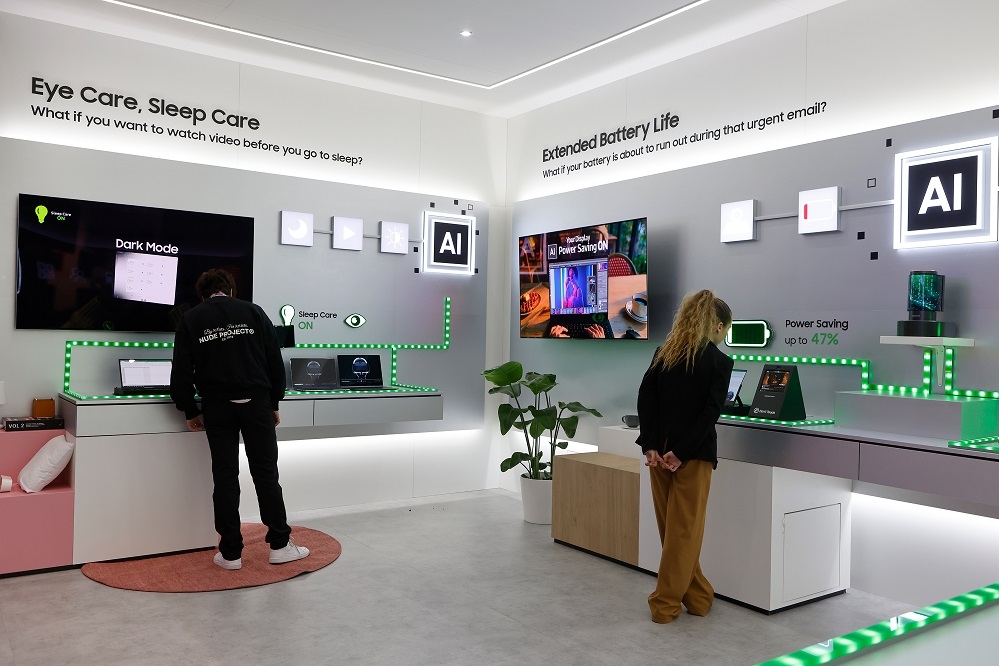 The AI Display Zone at Samsung Display's booth, where visitors can experience how OLEDs can synergize with AI technology